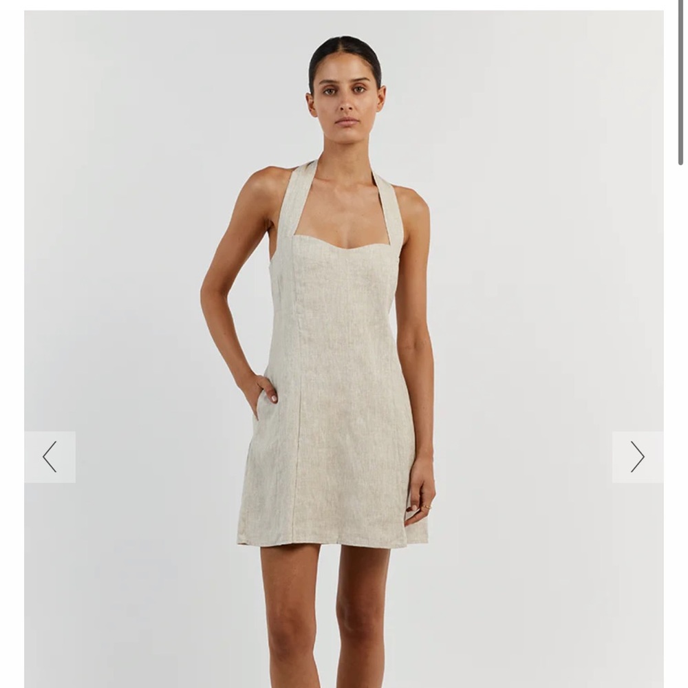 DISSH Willow natural linen mini halter dress- with pockets. NWT!!
